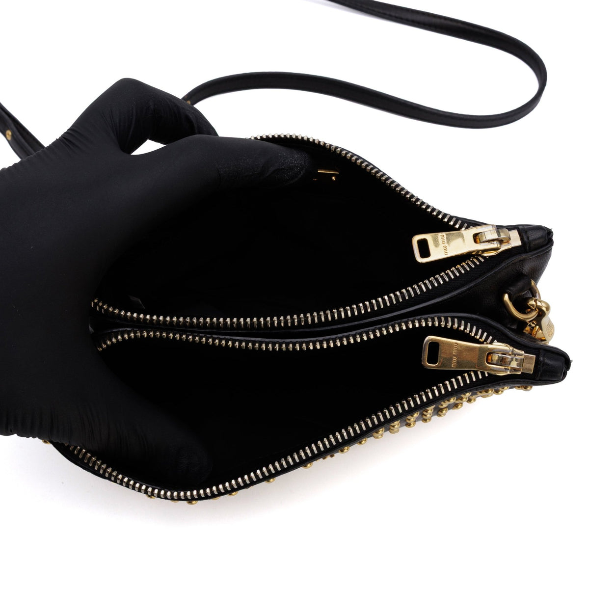 Studded Leather Zipper - MIU MIU - MISHMASH