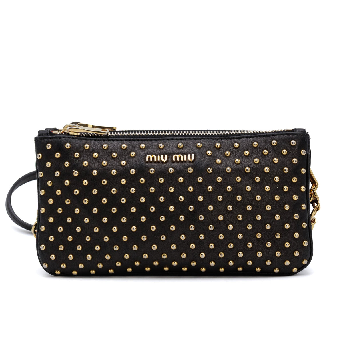 Studded Leather Zipper - MIU MIU - MISHMASH