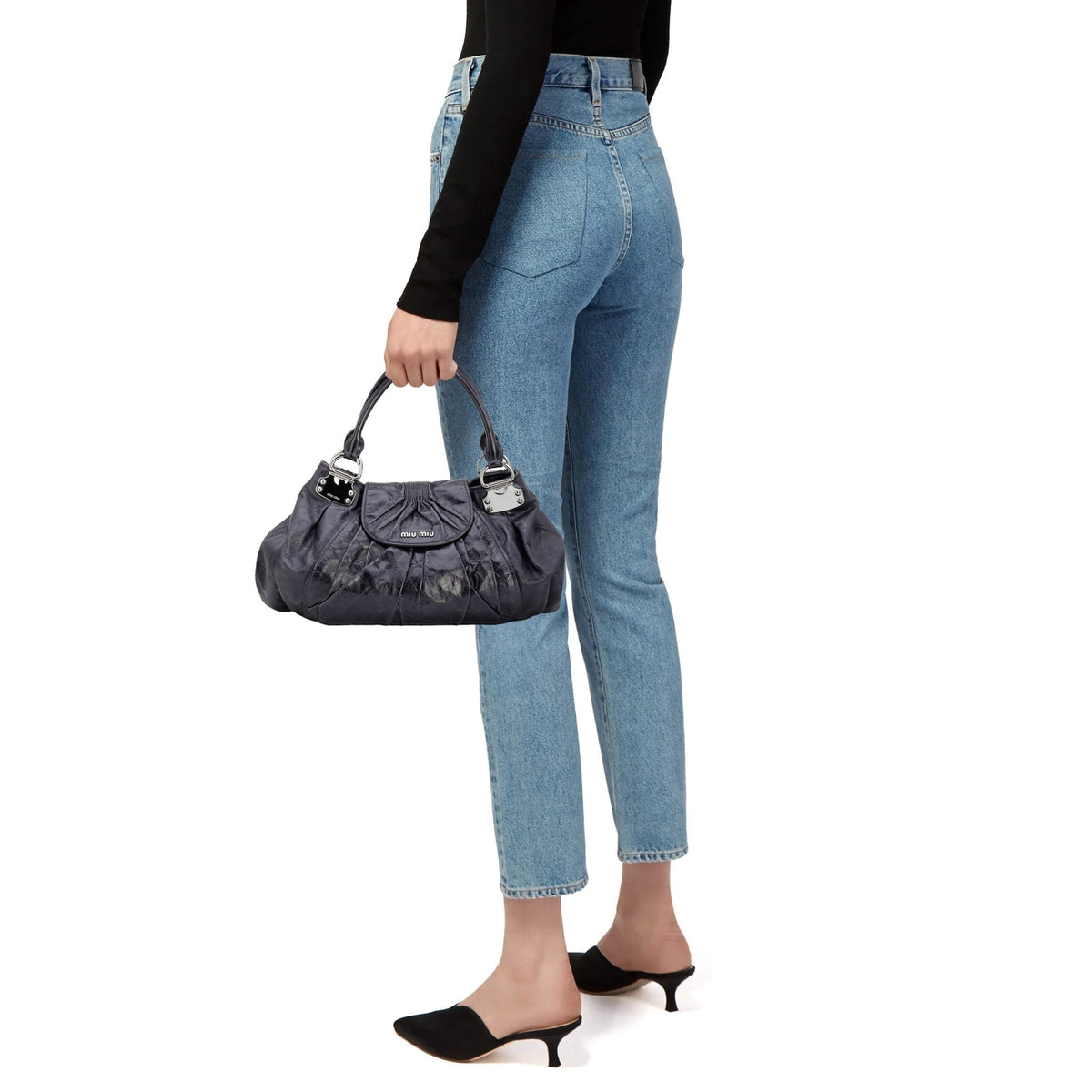 Vitello Lux Gathered Hobo - MIU MIU - MISHMASH