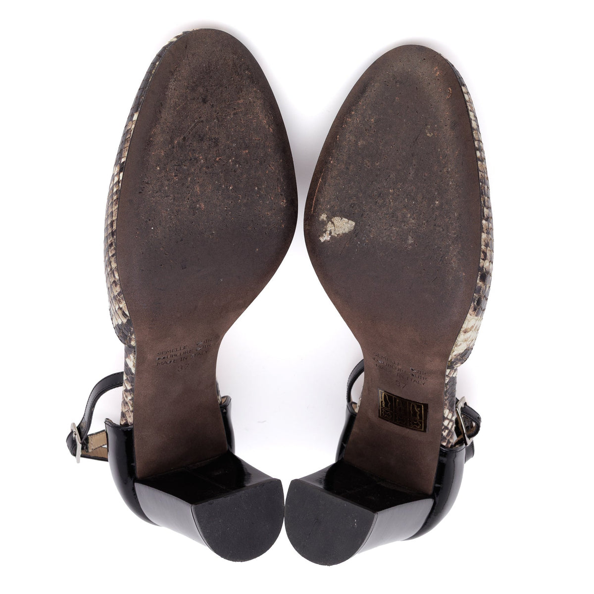 Leather Snakeskin Block Heel - MANFIELD - MISHMASH
