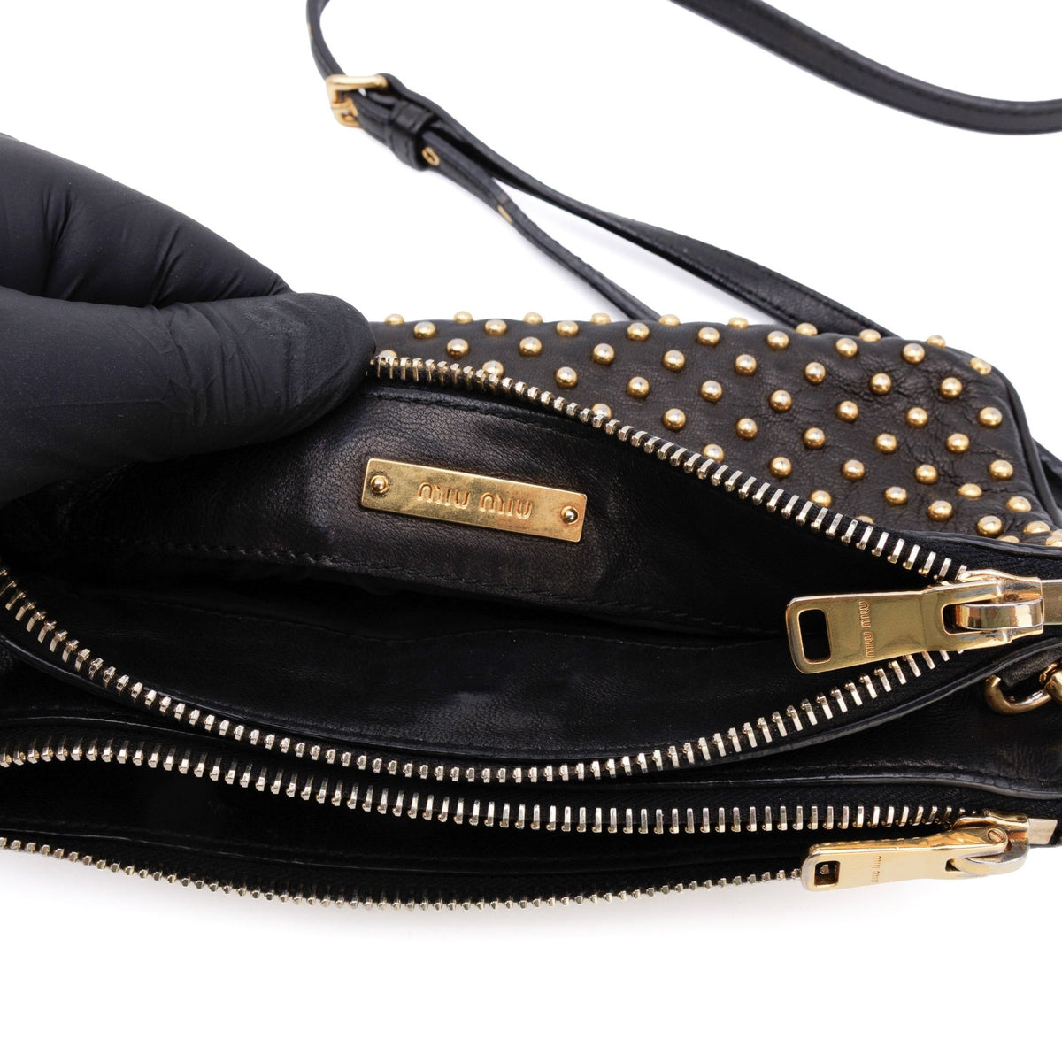 Studded Leather Zipper - MIU MIU - MISHMASH